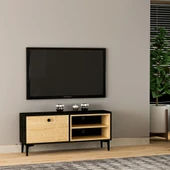 Selis T004 Modern TV Sehpası – Ahşap Siyah/Safir Meşe - 120 cm - 1