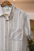 Slimfit Kısa Kollu Çizgili Cepli Yazlık Spor Hasır  Dokulu Gömlek thumbnail 3