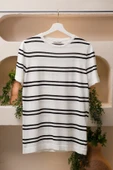 San&Fa Bisiklet Yaka Çizgili Rayon Kumaş Slimfit T-shirt - 1
