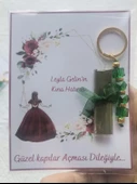 100 Adet Kişiye Özel Kına Hatırası Yeşil Anahtarlık ve Paketlenmiş Kına Dağıtmalık Hediyelik - 6