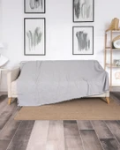 Çok Amaçlı Pamuklu Kaliteli Sık Dokuma 175X215 Cm Kaymaz Koltuk Kanepe Örtüsü (Açık Gri) - 2