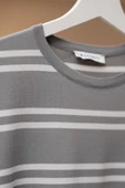 San&Fa Bisiklet Yaka Çizgili Rayon Kumaş Slimfit T-shirt - 9