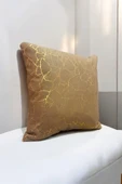 Altın Varaklı Yaldızlı Dekoratif Şık Tekli Kırlent Kılıfı  - KAHVE - 2