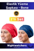 Deluxe Su Geçirmez Sızdırmaz Renkli Silikon Yüzücü Havuz Deniz Bone Elastik Yüzme Şapkası 2'li Set thumbnail 1