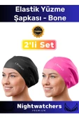 Deluxe Su Geçirmez Sızdırmaz Renkli Silikon Yüzücü Havuz Deniz Bone Elastik Yüzme Şapkası 2'li Set thumbnail 1