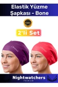 Deluxe Su Geçirmez Sızdırmaz Renkli Silikon Yüzücü Havuz Deniz Bone Elastik Yüzme Şapkası 2'li Set - 1