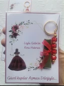 24 Adet Kişiye Özel Kına Hatırası Kırmızı Anahtarlık ve Paketlenmiş Kına Dağıtmalık Hediyelik - 4