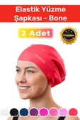 Premium Seri Su Geçirmez Silikon Yüzücü Havuz Deniz Bonesi Elastik Yüzme Şapkası 2'li Set thumbnail 1