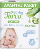 Baby Turco Islak Havlu Mendil Soft Care Aloe Vera 90 Yaprak (3 Lü Pk) 270 Yaprak Plastik Kapaklı - 1