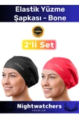 Deluxe Su Geçirmez Sızdırmaz Renkli Silikon Yüzücü Havuz Deniz Bone Elastik Yüzme Şapkası 2'li Set - 1