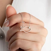 Vaoov 925 Ayar Gümüş Mavi Taşlı Minimalist Balık Kolye thumbnail 1