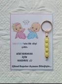48 Adet İkizlere Özel İlk Dişim Çıktı,Diş Mevlidi, Diş Buğdayı Dağıtmalık Sarı Anahtarlık Hediyelik - 2
