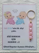 72 Adet İkizlere Özel İlk Dişim Çıktı,Diş Mevlidi, Diş Buğdayı Dağıtmalık Pembe Anahtarlık Hediyelik - 2