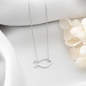 Vaoov 925 Ayar Gümüş Mavi Taşlı Minimalist Balık Kolye thumbnail 2