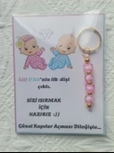 24 Adet İkizlere Özel İlk Dişim Çıktı,Diş Mevlidi, Diş Buğdayı Dağıtmalık Pembe Anahtarlık Hediyelik - 5