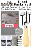 Linol Baskı Seti 1 Paket A4 20x30 Linolyum Tabaka Gri Linol Oyma Seti 5 Bıçaklı Rulo Fırça Mürekkep Linol Baskı Seti - 1