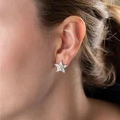 Vaoov 925 Ayar Gümüş Baget Taşlı Yıldız Küpe thumbnail 1