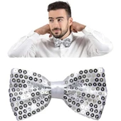 Periboia Gümüş Payetli Pullu Papyon - 4