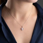 Vaoov 925 Ayar Gümüş Pembe Zirkon Taşlı Kalp Hediye Kolye - 2
