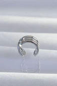 Pirinç Gümüş Renk Yonca Earcuff Küpe - TJ-BKP9330 - 2
