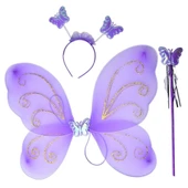 Lila Renk Kelebek Kanadı Tacı ve Sopası 50x37 cm - 1