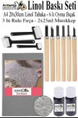 Linol Baskı Seti 1 Paket A4 20 x 30 Linolyum Tabaka Gri Linol Oyma Seti 6 Bıçaklı Rulo Fırça Mürekkep Linol Baskı Seti - 1