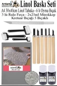 Linol Baskı Seti 1 Paket A3 30x40 Linolyum Tabaka Gri Linol Oyma Seti 6 Bıçaklı Kretuar Rulo Fırça Mürekkep Linol Baskı thumbnail 1