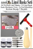 Linol Baskı Seti 1 Paket A4 20x30 Linolyum Tabaka Gri Linol Merdane Oyma Seti 5 Bıçaklı Rulo Fırça Mürekkep Linol Baskı - 1