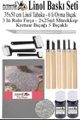 Linol Baskı Seti 1 Paket 35x50 cm Linolyum Tabaka Gri Linol Oyma Seti 6 Bıçaklı Kretuar Rulo Fırça Mürekkep Linol Baskı - 1
