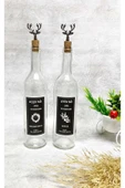 Jenisa Şeffaf Cam Şişe Siyah Etiketli Siyah Geyik Mantar Tıpalı 2li 750 Ml Yağdanlık thumbnail 1