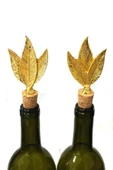 Jenisa Altın 3 Yaprak Figürlü 2 Adet Mantar Tıpa - Şarap Yağdanlık Şişe - 1