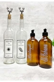 Jenisa Geyik Mantar Tıpalı Şeffaf Şişe 750ml Yağlık 2li 500ml Amber Sabunluk Mutfak Yağlık Sabunluk Set thumbnail 2