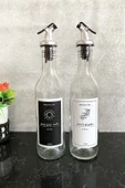 Jenisa Şeffaf Cam 375 Ml Şişe Etiketli Akıtıcılı Yağlık Yağdanlık Set - 1