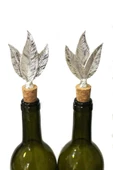 Jenisa Gümüş 3 Yaprak Figürlü 2 Adet Mantar Tıpa - Şarap Yağdanlık Şişe - 1