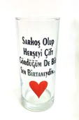 Jenisa 2li Sarhoş Olup Her Şeyi Çift Gördüğüm de Bile Sen Birtaneydin Yazılı Cam Rakı Bardağı - 1
