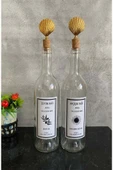 Jenisa 2 Adet Şeffaf 750 Ml Etiketli Şişe Altın İstiridye Tıpalı Yağdanlık Set - 2