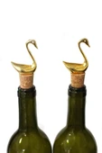 Jenisa Altın Kuğu Figürlü 2 Adet Mantar Tıpa - Şarap Yağdanlık Şişe - 1