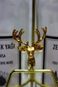 Jenisa Altın Renk Geyik Aksesuarlı Altın Standlı Altın Akıtıcılı Şeffaf Yağdanlık Yağlık thumbnail 2