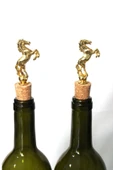 Jenisa Altın Şahlanan At Figürlü 2 Adet Mantar Tıpa - Şarap Yağdanlık Şişe - 1