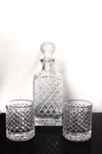 Jenisa El Yapımı Kafes Kare Karaf Cam Viski Ve Meşrubat Şişesi 2 Adet Bardak - 3