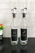 Jenisa Şeffaf Cam 375 Ml Şişe Etiketli Akıtıcılı Yağlık Yağdanlık Set - 1