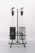 Jenisa 2'li 750 Ml Zeytinyağı Sıvıyağ Şişesi Cam Yağdanlık Siyah Stantlı Akıtıcılı Yağlık 750ml - 2