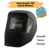 Güneş Enerjili Pilli Otomatik Kararan Baş Maskesi Siperlik Kartuşlu Kaynak Gözlüğü Düz Başlık - 1