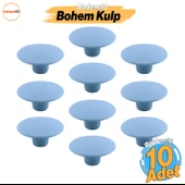 Bohem Mavi Geniş Mantar Kulp Düğme 10 ADET Mobilya Dolabı Çekmece Mutfak Dolap Kulpu Kulbu Plastik - 1