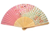 Beluga Yelpaze Bambu Kumaş Serinletici Vintage Pembe/Yeşil Çiçekli Şık Dekorasyon Püsküllü Japon Yelpaze 0402 - 2
