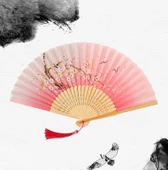 Beluga Yelpaze Bambu Kumaş Serinletici Vintage Pembe Bahar Dalı Şık Dekorasyon Püsküllü Japon Yelpaze 0426 - 1