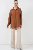 Çizgili Uzun Gömlek Tunik 5963 - Kahverengi thumbnail 2