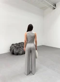Toskana Çi̇zgi̇li̇ Kruvaze Yaka Tek Düğmeli̇ Yelek Pantolon Takim - 2
