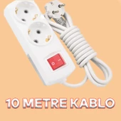 Kablolu Grup Priz Fiş 10 Metre Topraklı Anahtarlı Düğmeli Çoklu Çoğaltıcı Asmalı 2'li Uzatma - 2