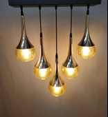 5 Lİ SARI CAMLI METAL AVİZE - 4